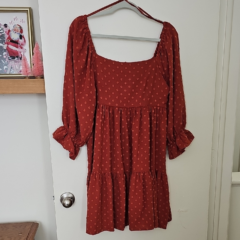 She + Sky Red Long Sleeve Dress